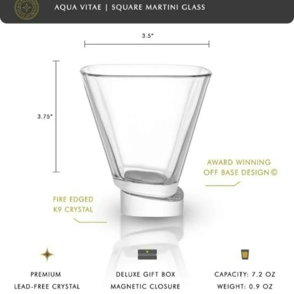 Set of Two Semi Square Cocktail Dessert Martini Crystal Drinking Glass‎ 7.5 Oz
